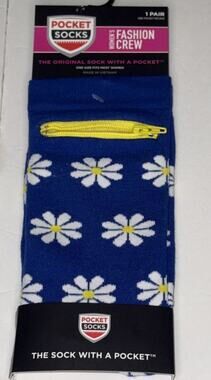 Pocket Socks Womens O/S 6 - 9 The Original Sock W/ A Pocket Medium Daisy on Blue